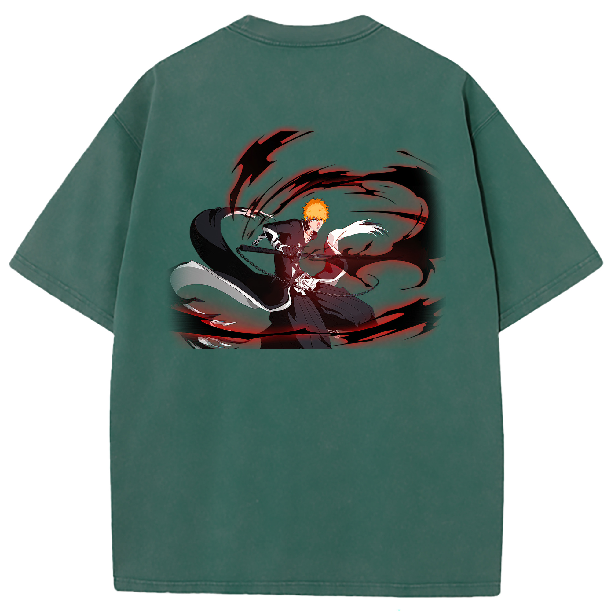 （画像用） ブリーチ 黒崎一護（くろさき いちご）BLEACH Kurosaki Ichigo 綿100% ヴィンテージ風 半袖Tシャツ（背面プリント）
